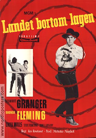 Landet bortom lagen 1957 poster Stewart Granger Rhonda Fleming Chill Wills Roy Rowland Affischkonstnär: Bommelin