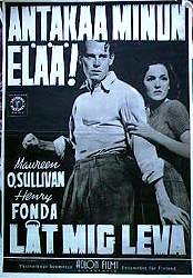 Låt mig leva 1939 poster Maureen O´Sullivan Henry Fonda Affischen från: Finland