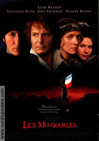 Les Miserables 1998 poster Liam Neeson Geoffrey Rush Uma Thurman Claire Danes Bille August Text: Victor Hugo Musikaler