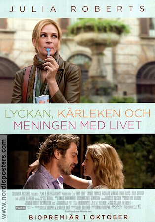 Lyckan kärleken och meningen med livet 2010 poster Julia Roberts James Franco Ryan Murphy Romantik Mat och dryck