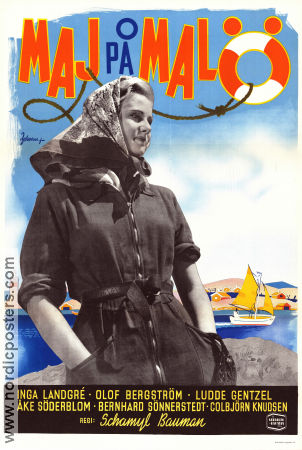 Maj på Malö 1947 poster Inga Landgré Åke Söderblom Olof Bergström Schamyl Bauman Skärgård Eric Rohman art