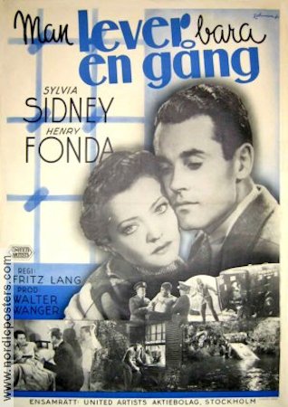 Man lever bara en gång 1937 poster Sylvia Sidney Henry Fonda Barton MacLane Fritz Lang