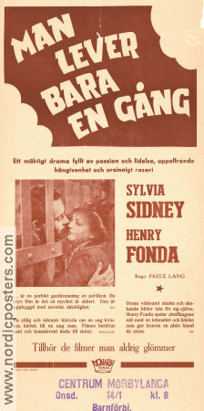 Man lever bara en gång 1937 poster Sylvia Sidney Henry Fonda Barton MacLane Fritz Lang Film Noir