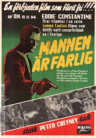 Mannen är farlig 1955 poster Eddie Constantine Text: Peter Cheyney