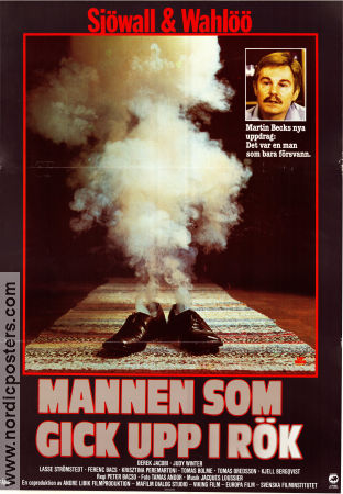 Mannen som gick upp i rök 1980 poster Derek Jacobi Judy Winter Tomas Bolme Lasse Strömstedt Peter Bacso Text: Sjöwall-Wahlöö