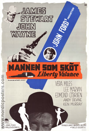 Mannen som sköt Liberty Valance 1962 poster James Stewart John Wayne Vera Miles Lee Marvin Edmund O´Brien John Ford