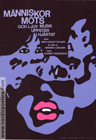 Människor möts och ljuv musik uppstår i hjärtat 1967 poster Harriet Andersson Preben Neergaard Eva Dahlbeck Henning Carlsen Danmark Konstaffischer