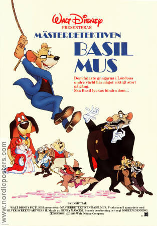 Mästerdetektiven Basil Mus 1986 poster Vincent Price Ron Clements Animerat
