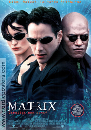 The Matrix 1999 poster Keanu Reeves Laurence Fishburne Carrie-Anne Moss Andy Wachowski Glasögon