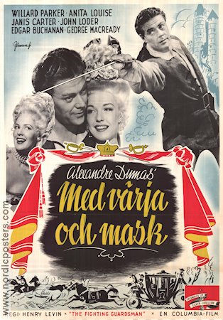 Med värja och mask 1946 poster Willard Parker Anita Louise Janis Carter Henry Levin Äventyr matinée