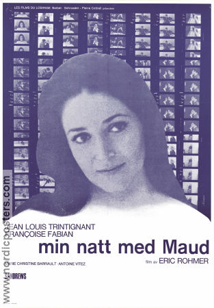 Min natt med Maude 1969 poster Jean-Louis Trintignant Francoise Fabian Marie-Christine Barrault Eric Rohmer
