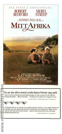 Mitt Afrika 1985 poster Meryl Streep Robert Redford Klaus Maria Brandauer Sydney Pollack Text: Karen Blixen