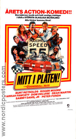 Mitt i plåten 1981 poster Burt Reynolds Roger Moore Farrah Fawcett Sammy Davis Jr Dean Martin Hal Needham Bilar och racing