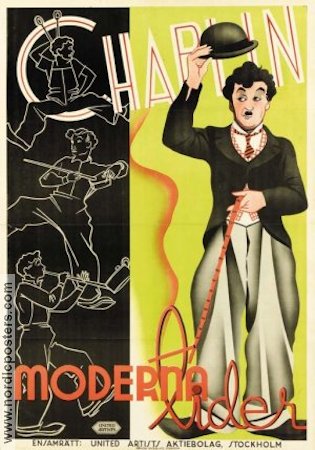 Moderna tider 1936 poster Paulette Goddard Henry Bergman Charlie Chaplin Eric Rohman art