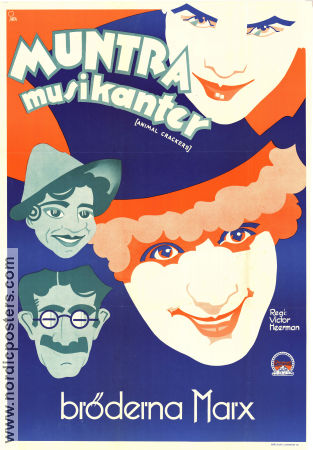 Muntra musikanter 1930 poster Groucho Marx Harpo Marx Chico Marx Lilian Roth Victor Heerman Affischkonstnär: Gösta Åberg Musikaler