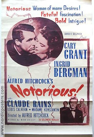 Notorious 1946 poster Ingrid Bergman Cary Grant Claude Rains Alfred Hitchcock