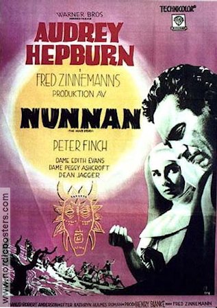 Nunnan 1959 poster Audrey Hepburn Peter Finch