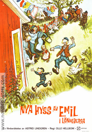 Nya hyss av Emil i Lönneberga 1972 poster Jan Ohlsson Lena Wisborg Allan Edwall Olle Hellbom Text: Astrid Lindgren Affischkonstnär: Björn Berg