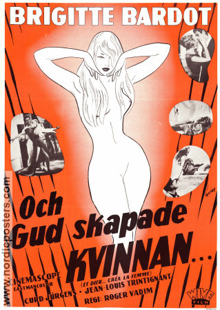 Och gud skapade kvinnan 1956 poster Brigitte Bardot Curd Jürgens Jean-Louis Trintignant Roger Vadim Damer Romantik