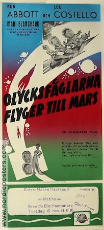 Olycksfåglarna flyger till mars 1953 poster Abbott and Costello Rymdskepp