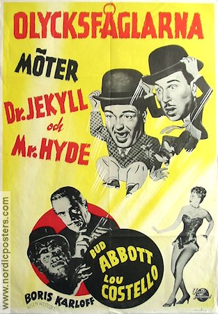 Olycksfåglarna möter Dr Jekyll och Mr Hyde 1954 poster Abbott and Costello Boris Karloff Helen Westcott