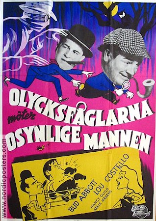 Olycksfåglarna möter osynlige mannen 1951 poster Abbott and Costello