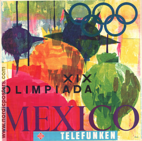 Olympic Games Mexico Telefunken 1968 affisch Olympiader