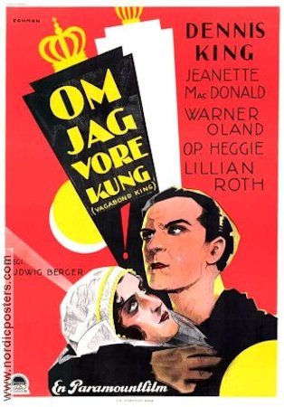 Om jag vore kung 1930 poster Dennis King Jeanette MacDonald Warner Oland