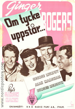 Om tycke uppstår 1941 poster Ginger Rogers George Murphy Alan Marshal Burgess Meredith Garson Kanin