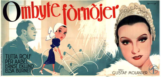 Ombyte förnöjer 1939 poster Tutta Rolf Per Aabel Ernst Eklund Large poster Gustaf Molander Eric Rohman art