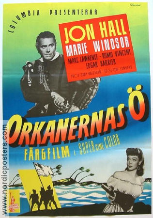 Orkanernas ö 1951 poster Jon Hall Marie Windsor Romo Vincent Lew Landers