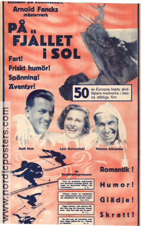 På fjället i sol 1932 poster Leni Riefenstahl Hannes Schneider Rudi Matt Arnold Fanck Vintersport Sport