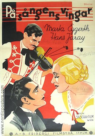 På sångens vingar 1934 poster Martha Eggerth Hans Jaray Eric Rohman art