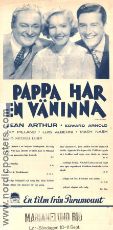 Pappa har en väninna 1937 poster Jean Arthur Edward Arnold Ray Milland Mitchell Leisen