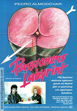 Passionens labyrint 1982 poster Antonio Banderas Cecilia Roth Pedro Almodovar Spanien Konstaffischer