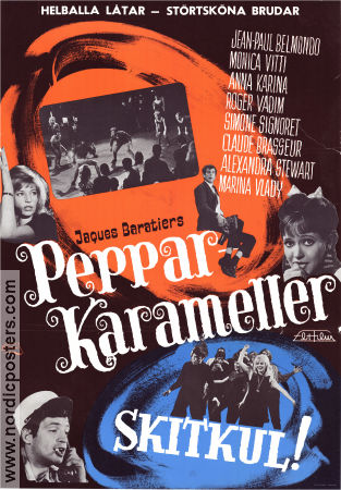 Pepparkarameller 1963 poster Guy Bedos Jean-Paul Belmondo Francis Blanche Jacques Baratier