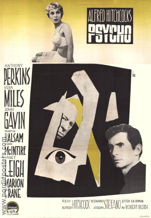 Psycho 1960 poster Anthony Perkins Janet Leigh Vera Miles Alfred Hitchcock Text: Robert Bloch Affischkonstnär: Gösta Åberg