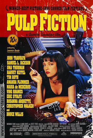 Pulp Fiction 1994 poster John Travolta Bruce Willis Uma Thurman Samuel L Jackson Tim Roth Quentin Tarantino Kultfilmer