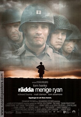 Rädda menige Ryan 1998 poster Tom Hanks Tom Sizemore Edward Burns Vin Diesel Ted Danson Matt Damon Steven Spielberg Krig