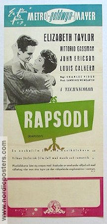 Rapsodi 1954 poster Elizabeth Taylor Vittorio Gassman John Ericson Charles Vidor Musikaler