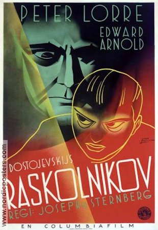 Raskolnikov 1935 poster Peter Lorre Edward Arnold Joseph von Sternberg Text: Fjodor Dostojevski Ryssland