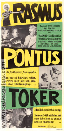 Rasmus Pontus och Toker 1956 poster Stig Järrel Elof Ahrle Hjördis Petterson Stig Olin Text: Astrid Lindgren Affischkonstnär: Olle Olsson Hagalund Musik: Bengt Hallberg