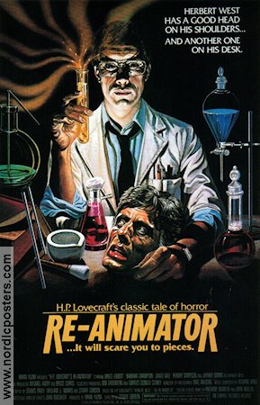 Re-Animator 1985 poster Jeffrey Combs Text: H P Lovecraft