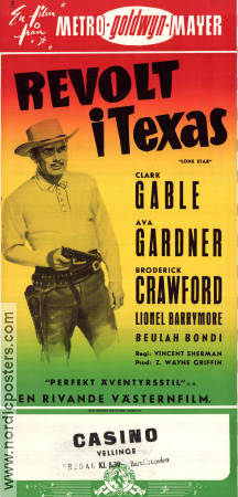 Revolt i Texas 1952 poster Clark Gable Ava Gardner Broderick Crawford Vincent Sherman