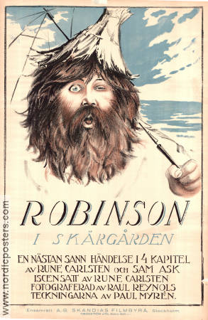 Robinson i skärgården 1920 poster Eric Lindholm Paul Myrén Rune Carlsten Text: Sam Ask Filmbolag: Filmindustri AB Skandia Strand Skärgård Animerat