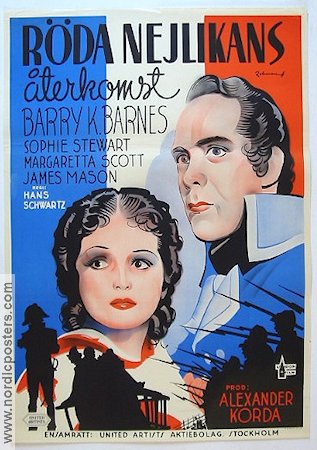 Röda nejlikans återkomst 1937 poster Barry Barnes Alexander Korda Eric Rohman art