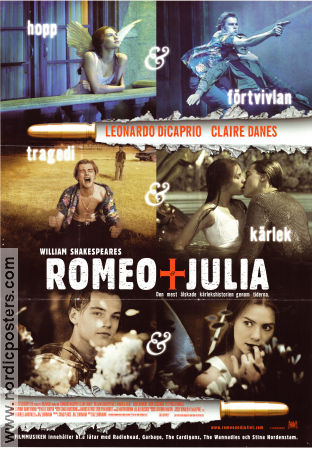 Romeo och Julia 1996 poster Leonardo DiCaprio Claire Danes John Leguizamo Baz Luhrmann Text: William Shakespeare Romantik