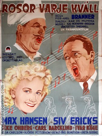 Rosor varje kväll 1939 poster Siv Ericks Max Hansen Carl Barcklind