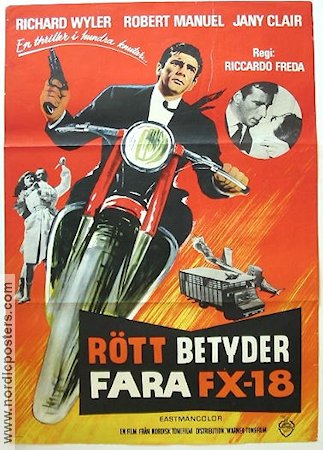 Rött betyder fara FX-18 1966 poster Richard Wyler Motorcyklar Agenter