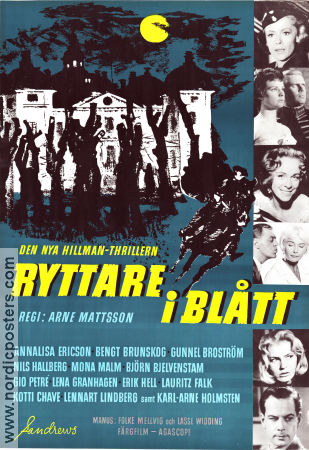 Ryttare i blått 1959 poster Annalisa Ericson Bengt Brunskog Gunnel Boström Nils Halberg Mona Malm Arne Mattsson Hitta mer: Hillman Filmbolag: Sandrews Hästar